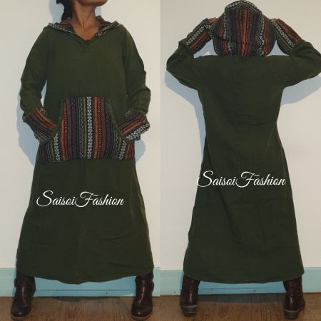 Herbst Hoodie Boho Stonewashed Kleid100%Baumwolle XS-L