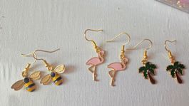 Goldfarben Ohrringe Hänger Set Sommer Retro Neu 🐝🦩✨