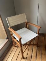 3x Gartenstuhl Holz / cremeweisser Stoff