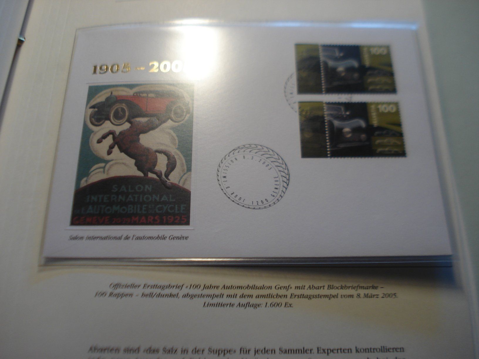 Tutti i francobolli: Combo-FDC Block Autosalon Genf, 2005, Abart Hell/Dunkel – Usato da Niederwil AG venduto da morostahu