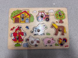 Goki Holzpuzzle Bauernhoftiere, Holzspielzeug für Kinder