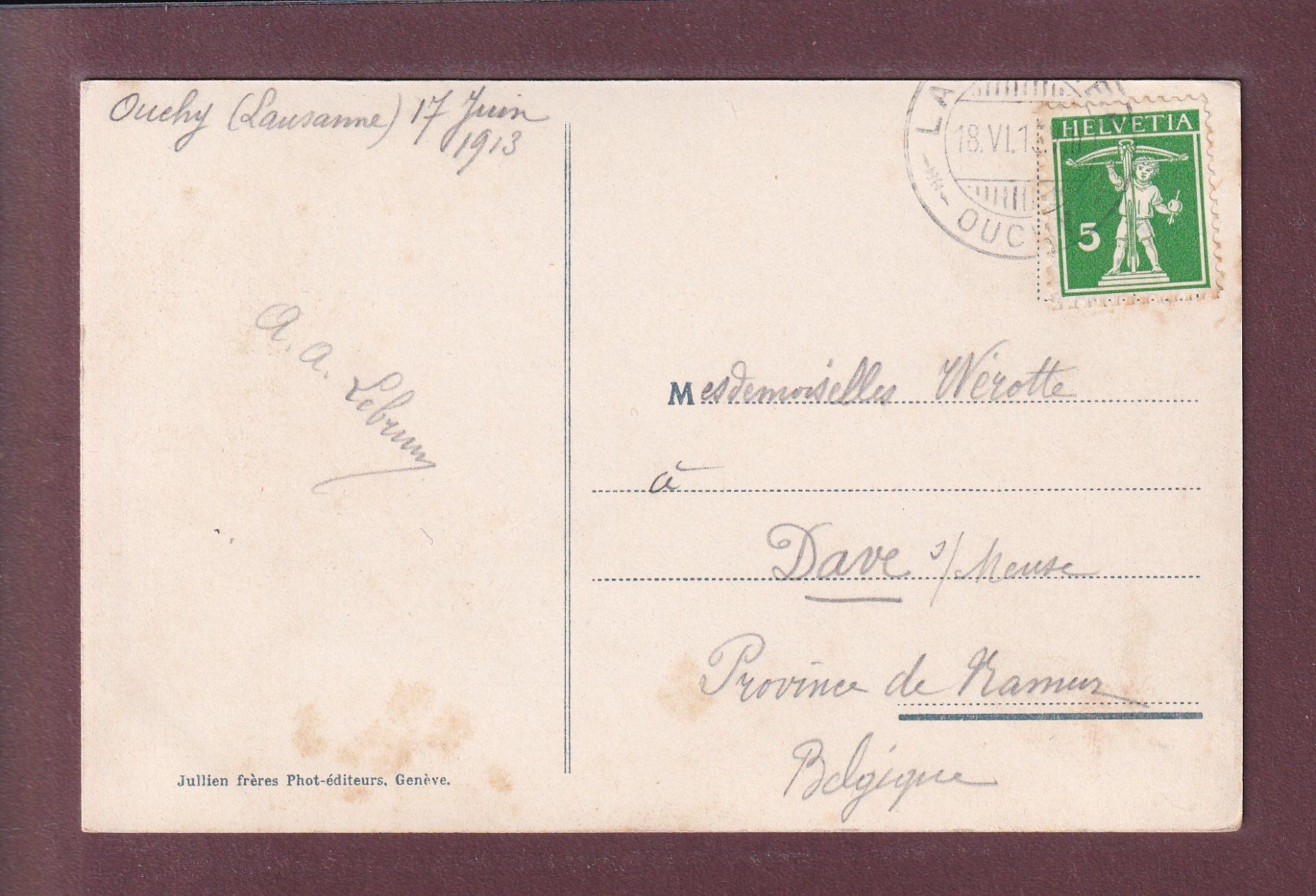 Ansichtskarten: LAUSANNE - Ouchy - Quai - 1913 – Gebraucht aus Pully von nicecards 1