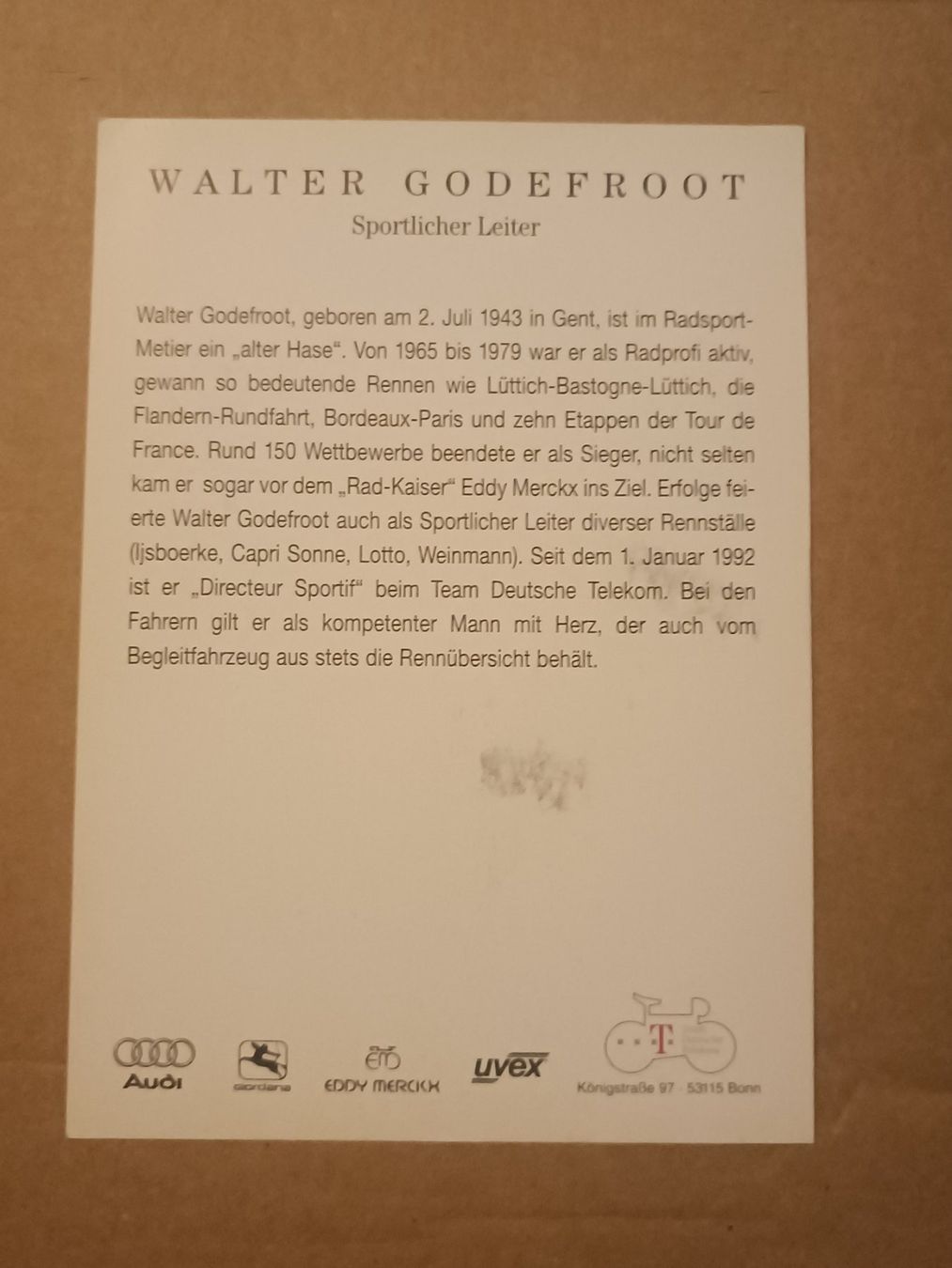 Autographes: Walter Godefroot - handsigniert – D'occasion à Menziken par Artographs 1