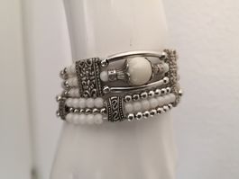 🤩BOHO-CHIC 2 ETHNO ARMBÄNDER SILBER MIT WEISSEN PERLEN NEU