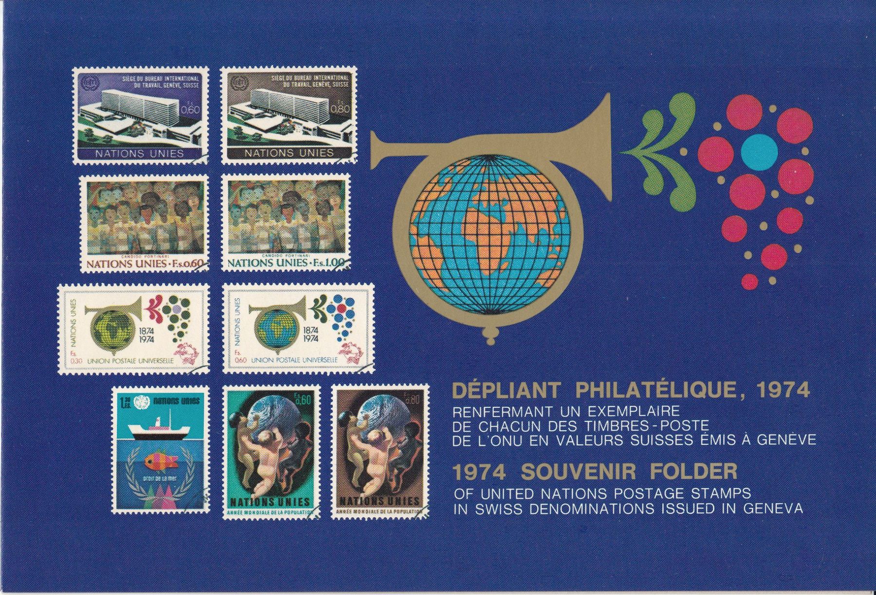 Tous les timbres: Uno Genf Souvenir-Folder 1974 postfrisch – D'occasion à Bürglen TG par StampGraf