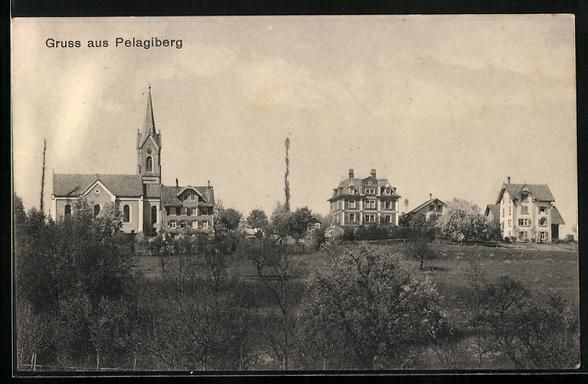 Cartes postales: AK Pelagiberg, Ortsansicht mit Kirche – D'occasion à Berlin par bartko-reher
