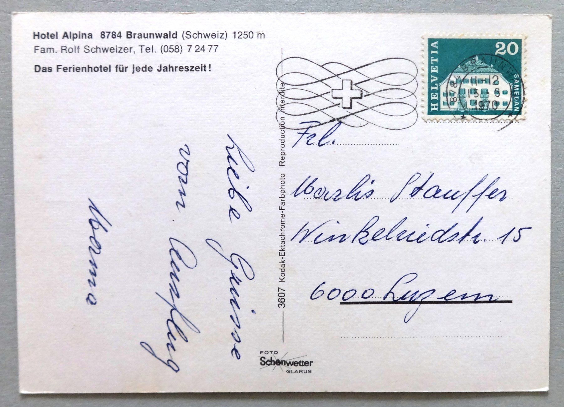 Cartes postales: Hotel Alpina, Braunwald – D'occasion à Fétigny par Billy2miny 1