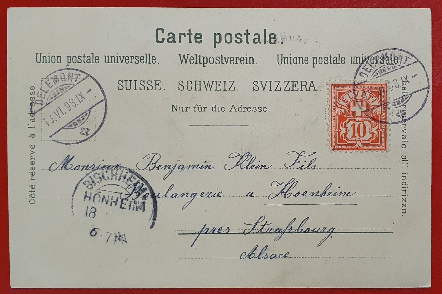 Ansichtskarten: Souvenir de Delémont 1898 – Gebraucht aus Kreuzlingen von Rschweiz1 1