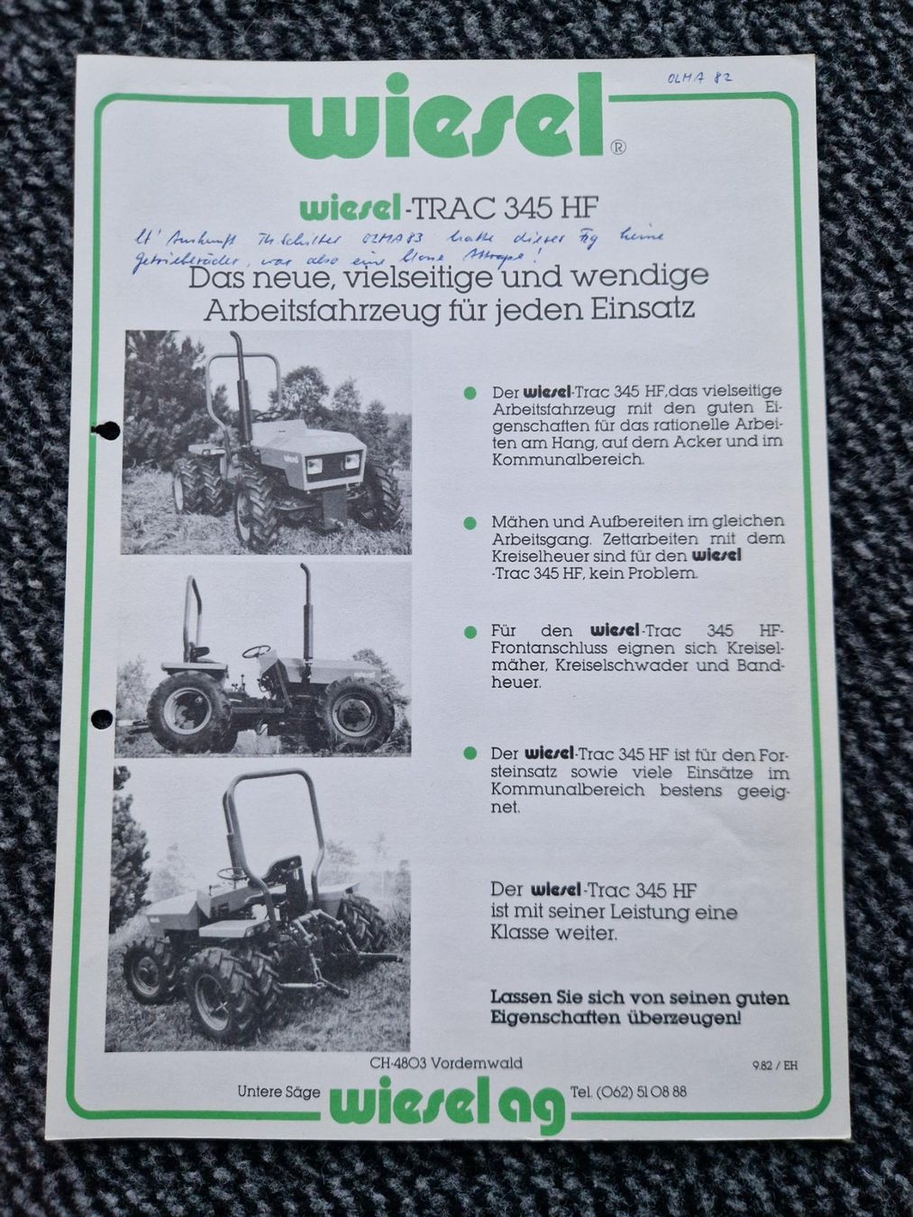 Schilter Trattori: Original Prospekt Wiesel-Trac 345HF, Bergtraktor, Traktor – Usato da Dürnten venduto da Bachtel84