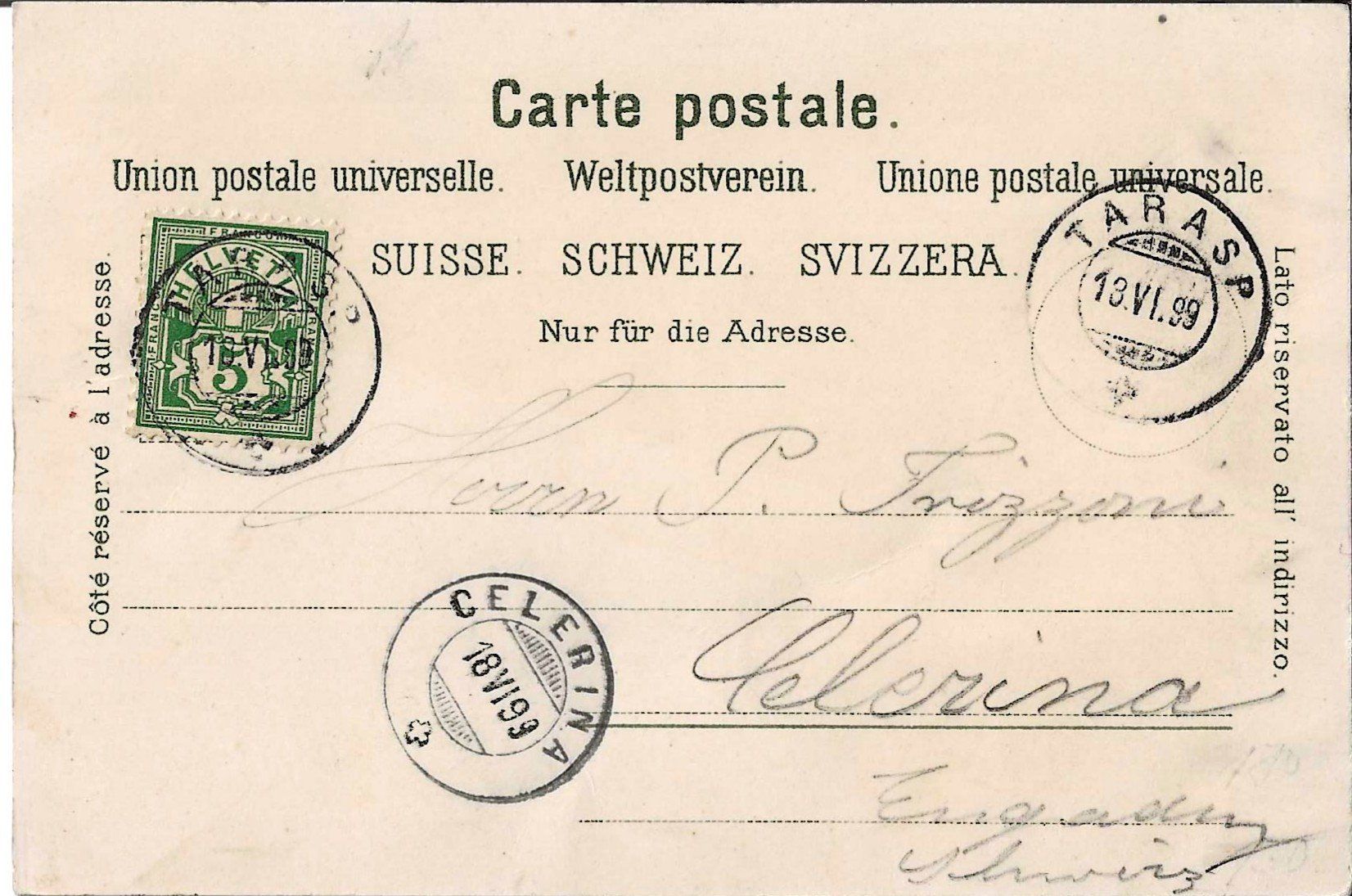 Cartes postales: Karte Schuls-Tarasp 1899 – D'occasion à Zürich par Philacat11 1