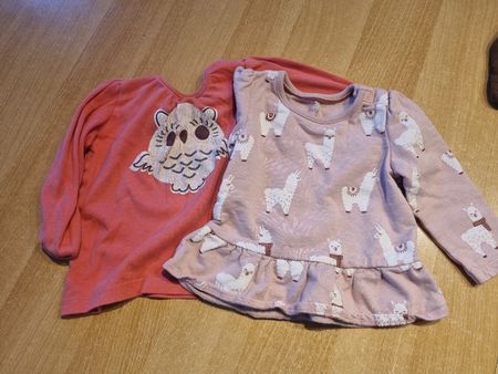 2 Langarmshirts Mädchen Eule und Lama Grösse 74