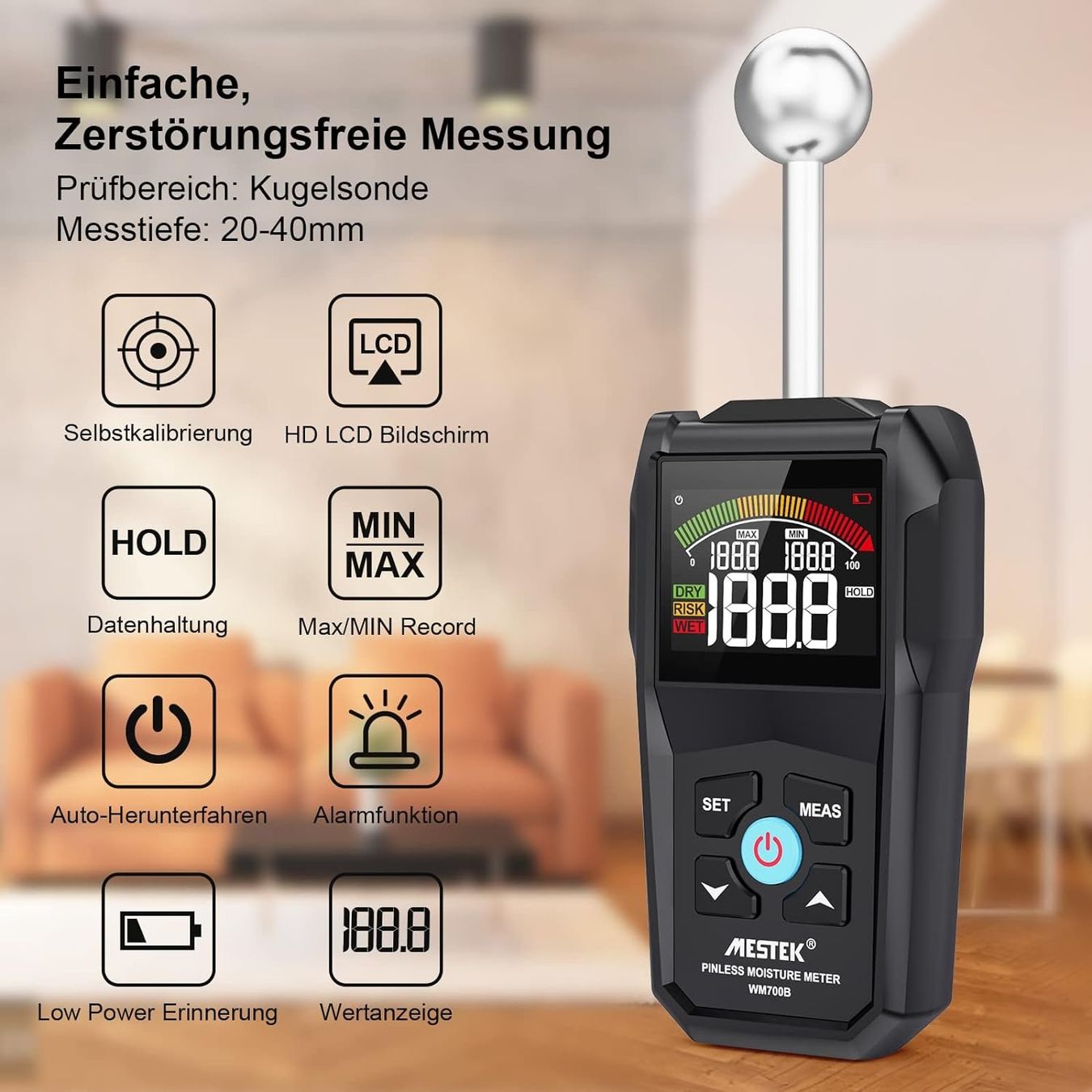 Misurare: Pro Feuchtemessgerät kontaktlos mit Digitale LCD Display – Nuovo e nell'imballaggio originale da Châtelaine venduto da topshop.switzerland 9
