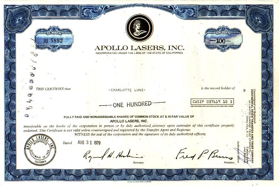 Documents: Apollo Lasers Inc. - 1979 – D'occasion à Solothurn par Sgasche