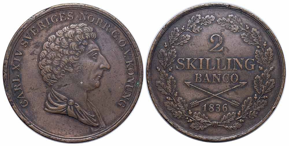 Tutti le monete: Schweden, 2 Skilling 1836 – Usato da Chiasso venduto da Novamarketing
