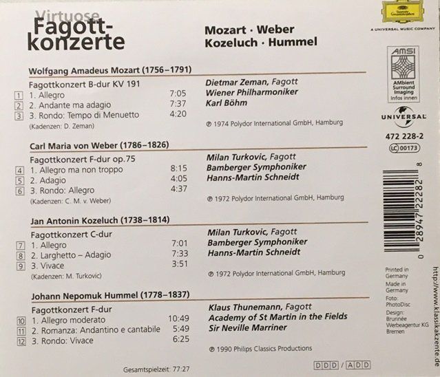 CD: Virtuose Fagottkonzerte – Usato da Grüningen venduto da azulamarillo 1