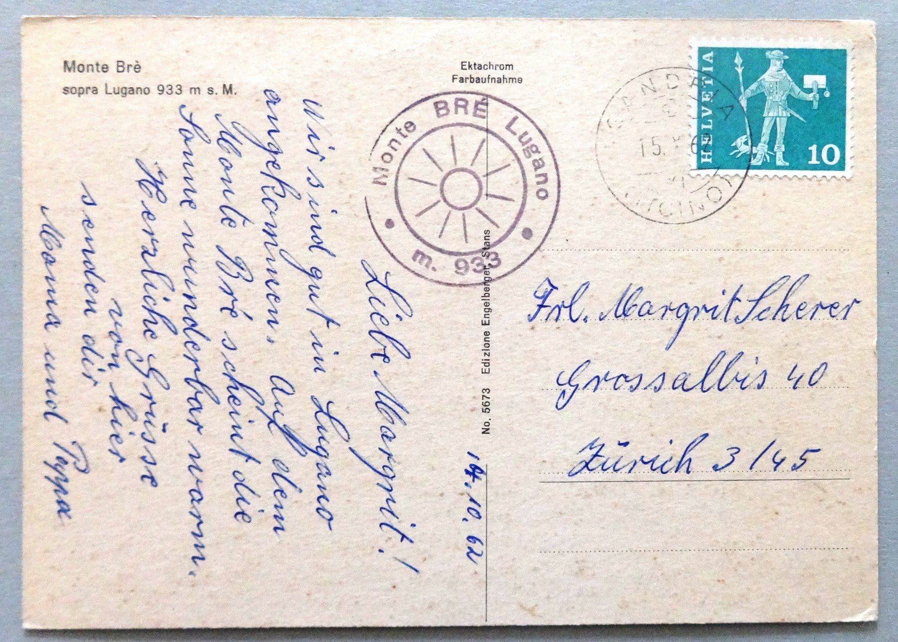 Cartoline postali: Monte Brè sopra Lugano 933 m s.M. – Usato da Fétigny venduto da Billy2miny 1