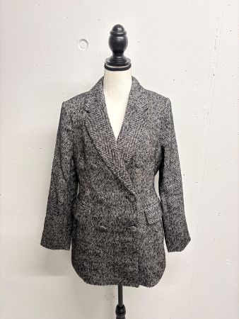H&M Trend Tweed Jacke schwarz Boucle Blazer lang 38