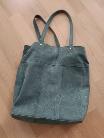 Ledertasche,Petrol/Mint mit Glitzer