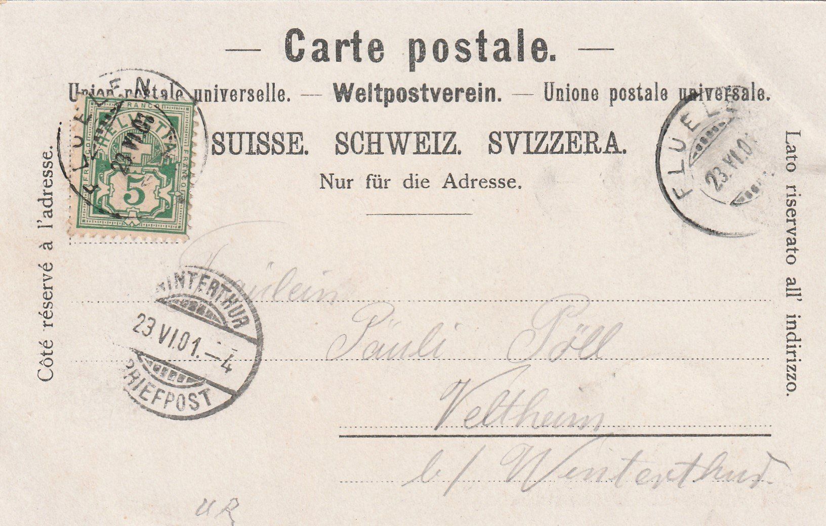 Cartoline postali: UR - Flüeln 1901 – Usato da uttwil venduto da Koehlerfred 1