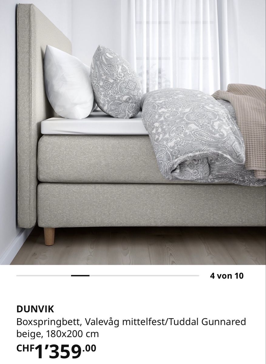 Lits: Ikea Dunvik Boxspringbett 180 ohne Matratzen – D'occasion à Zürich par Budulinek123 2