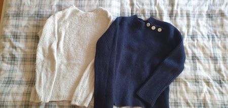 2× Strick Pullover Damen Marine/Weiss Gr. XS/S