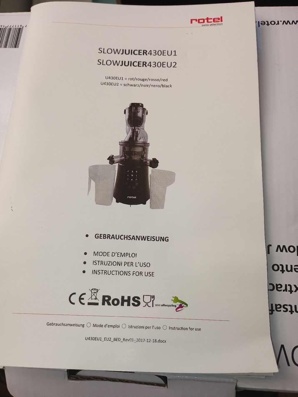 Rotel Elettrodomestici da cucina: Slow- Juicer Marke Rotel – Nuovo e nell'imballaggio originale da Zürich venduto da Mitzi6 8