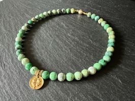 Green Variscite Lucky Charm Necklace Gold Plated
