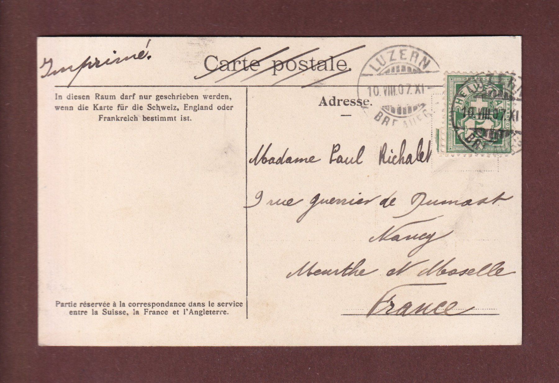 Cartoline postali: LUZERN - Hofkirche - 1907 – Usato da Pully venduto da nicecards-shop 1