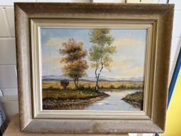 Gemälde, signiert A. Ross, Herbstliche Stimmung am See