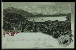 Mondschein-Lithographie Zug, Ortsansicht