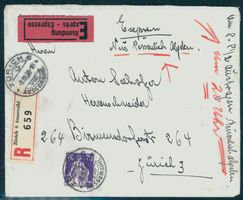 70Rp. Sitzende m. Schwert R-Express-Brief 1938 Zürich-Zürich