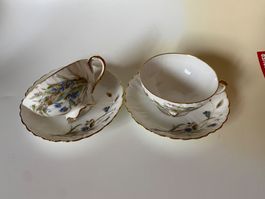 Teetassen (2 Stück) mit Unterteller Blumendeco