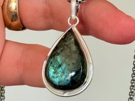 Pendentif Labradorite Argenté Goutte Neuf