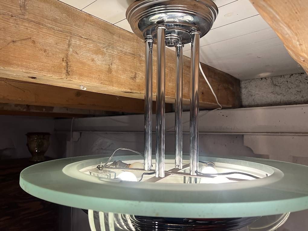 Lampadari & plafoniere: Lustre art déco verre et chrome  – Usato da Mollens VD venduto da espritartdeco 4