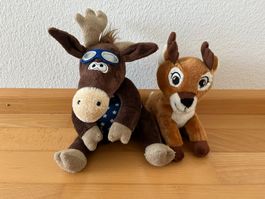 2 Weihnachts-Stofftiere: Elch mit Brille & Rentier
