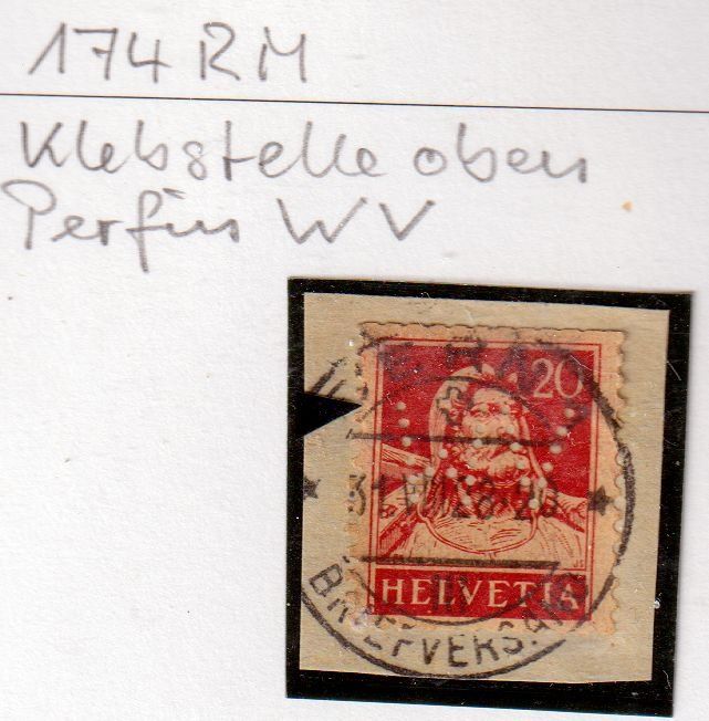 Alle Briefmarken: Perfin 174 RM, WV Briefausschnitt – Gebraucht aus Basel von Bingis
