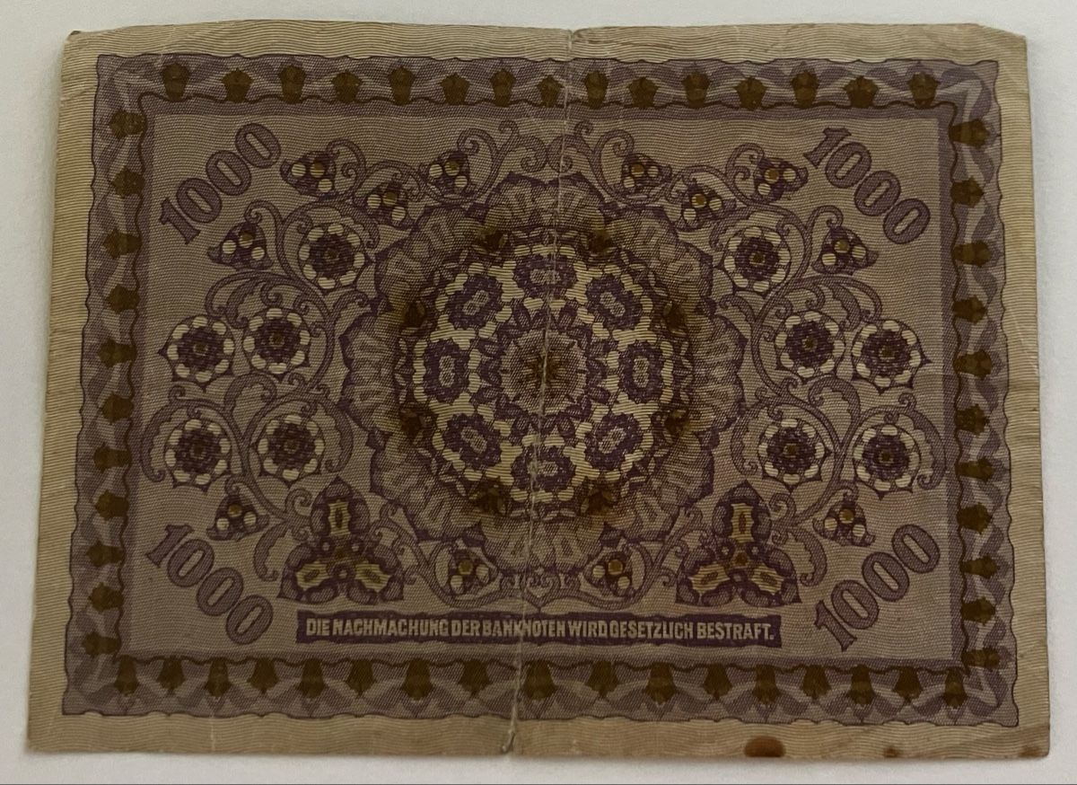 Banconote: Österreich 1000 Kronen 1922 – Usato da Algetshausen venduto da Carrhard 1
