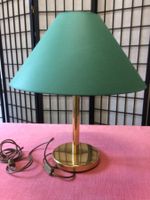 Lampe de table pied laiton, abat-jour vert comme neuf