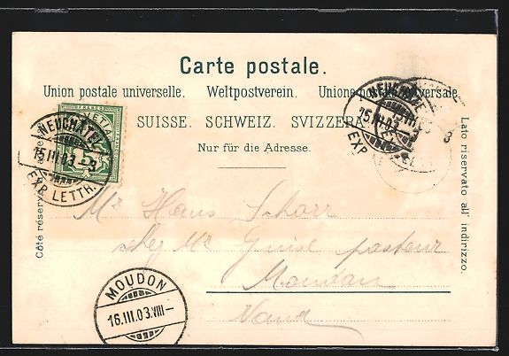 Cartes postales: Lithographie Neuchatel, Ortsansicht – D'occasion à Berlin par bartko-reher 1