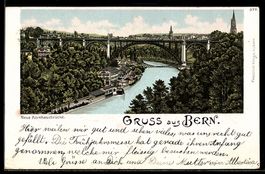 AK Bern, Neue Kornhausbrücke mit Blick auf Fluss und Landsch