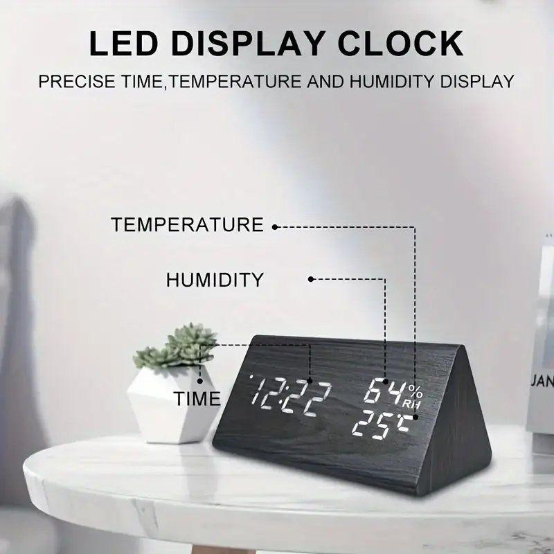 Orologi da terra & Orologi da parete: LED Wecker Digital Holz Uhr mit Temperatur & Luftfeuchte – Nuovo e nell'imballaggio originale da Genève venduto da Lotus-18 5