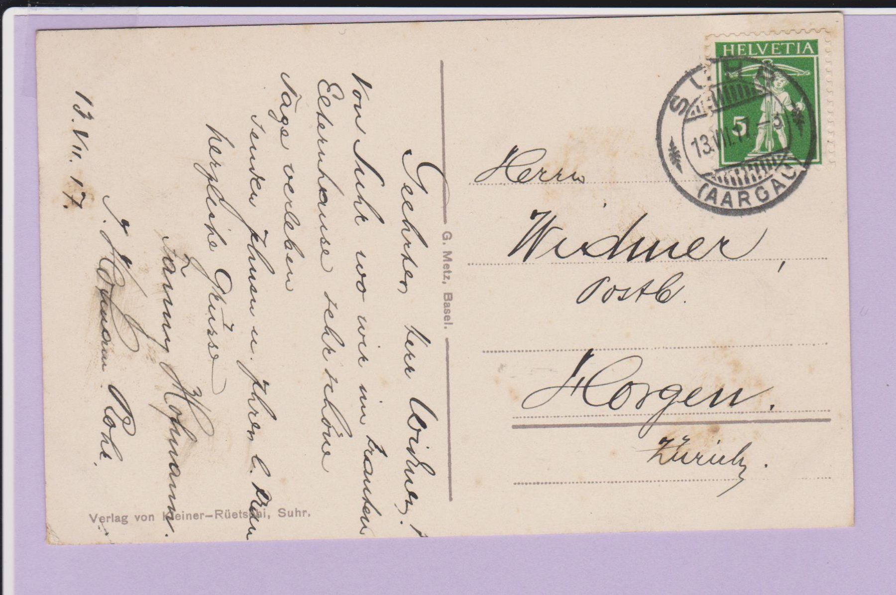 Cartoline postali: Suhr   -   alte Ansichtskarte gest. 1917 – Usato da Vitznau venduto da Ropaku 1