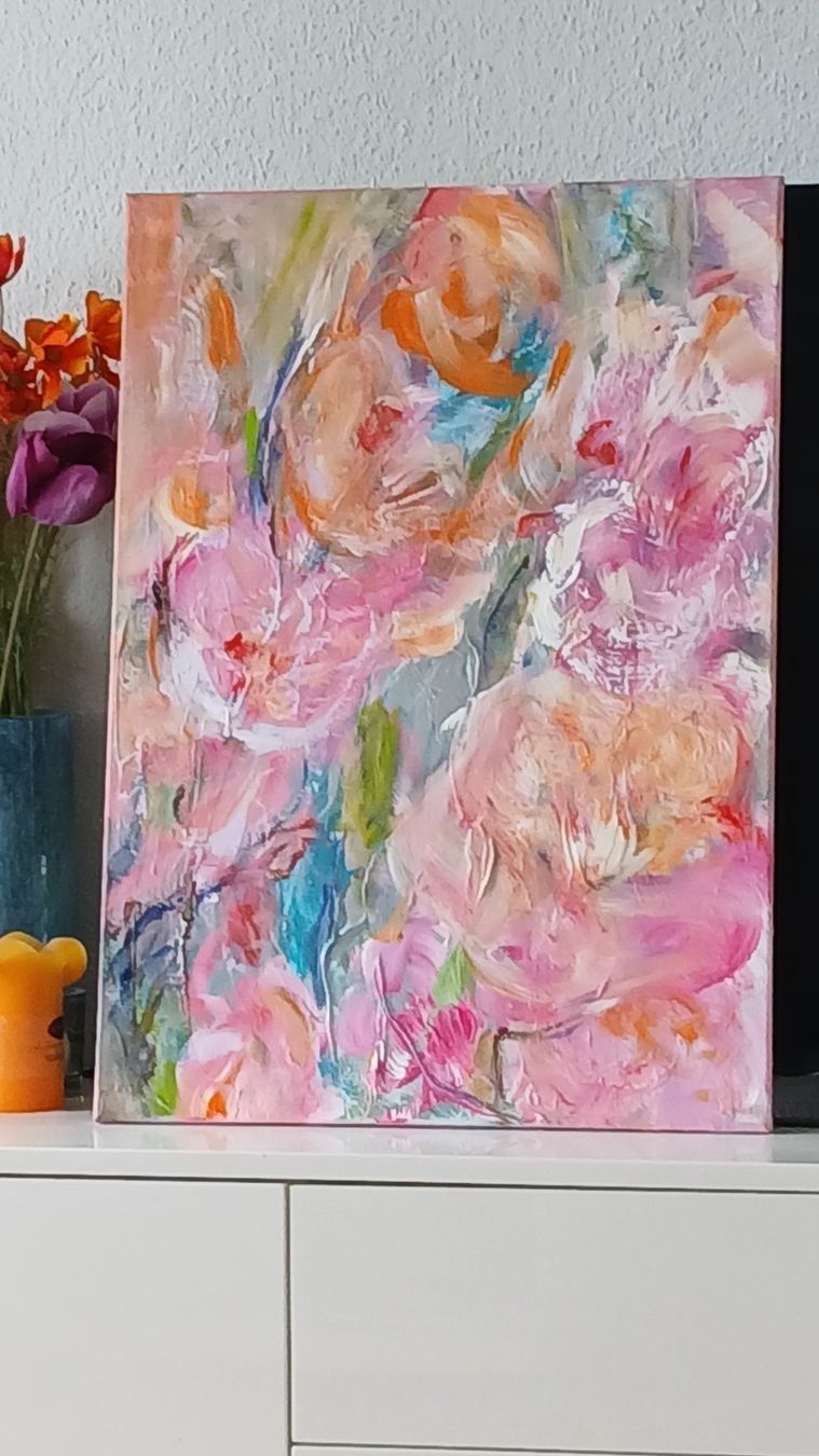 Foto & Immagini: Abstrakte Gemälde mit abstrakten Blumen, Leinwand 50x70cm – Nuovo e nell'imballaggio originale da Beinwil am See venduto da Superchance