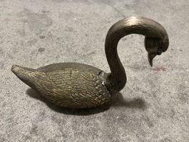 Vintage Swan Trinket Box, Golden Metal, Hinged Lid, Cute!
