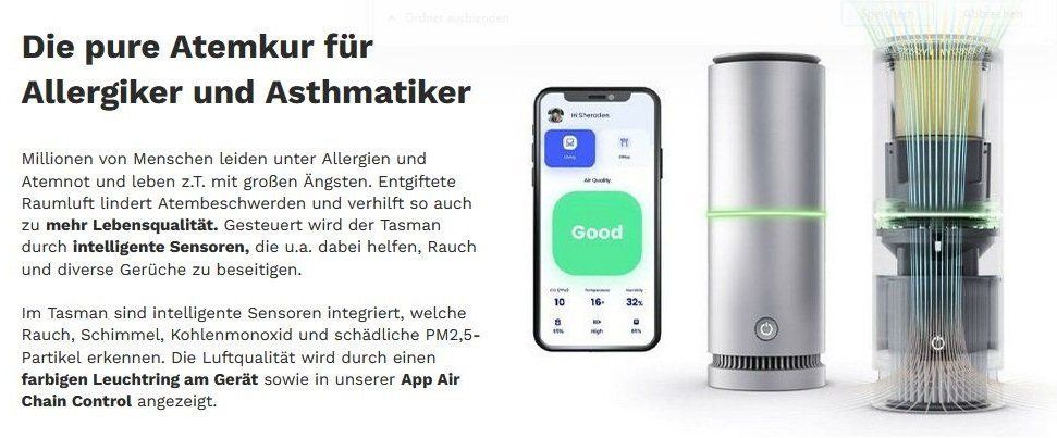 Purificatori d'aria: Luftreiniger Tasman silber Marke V BREATHE – Nuovo e nell'imballaggio originale da Kägiswil venduto da nick333 5