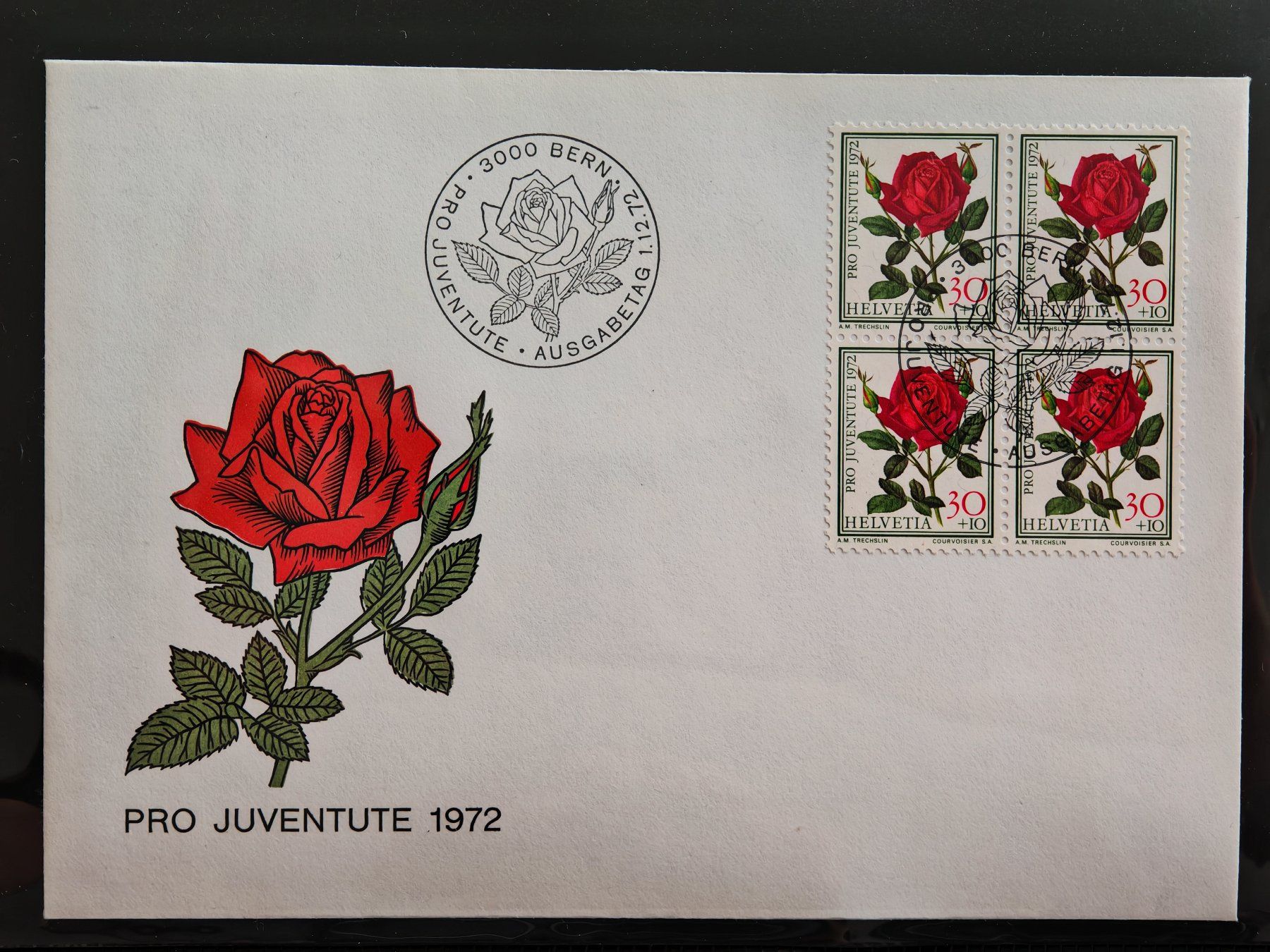 Tutti i francobolli: Ersttagsbrief, Rose, Pro Juventute 1972, Bern – Usato da Zuerich venduto da Antiquarium