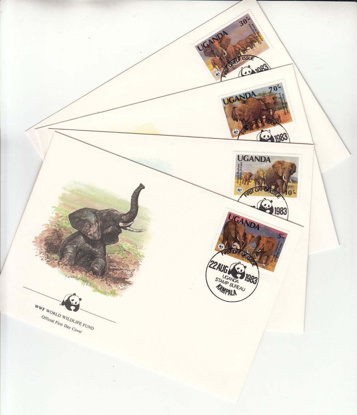 Tutti i francobolli: Uganda WWF Elefant, 4 FDC 1983 – Usato da Bürglen TG venduto da StampGraf