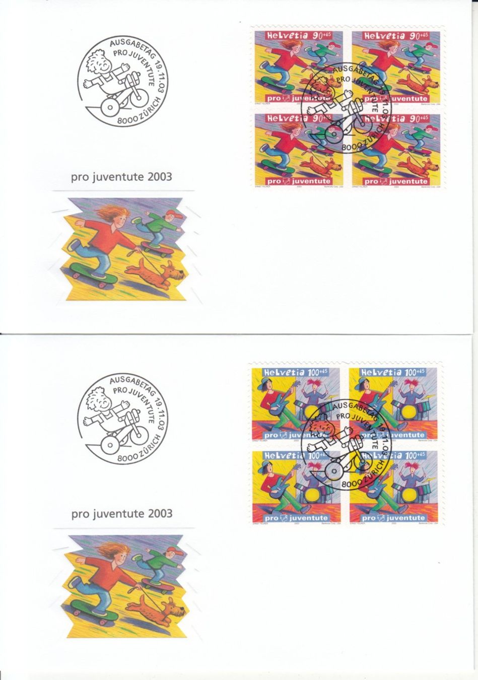 Alle Briefmarken: SBK J369A - J372A im 4er-Block FDC – Gebraucht aus Bürglen TG von StampGraf 2