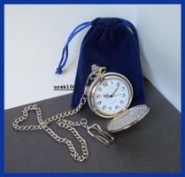 Neu Taschenuhr silberig, weiss mit Kette und Springdeckel