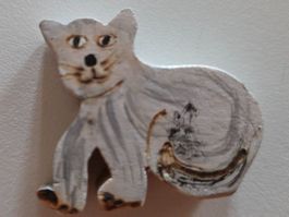 Deko Figur - Holz Katze Raubkatze - 4 cm x 4 cm x 1 cm